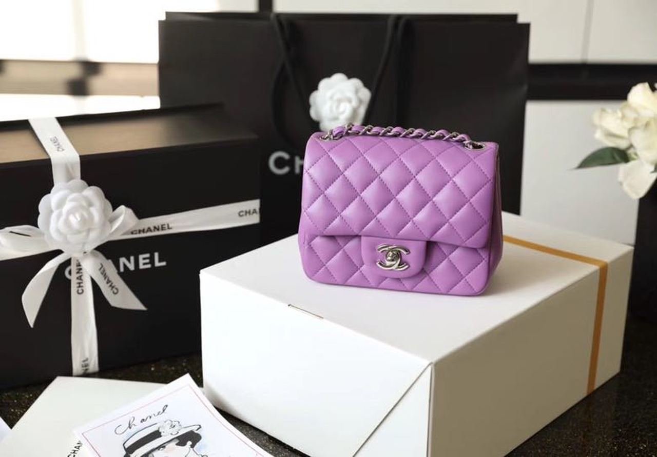 Chanel Classic Mini Flap Bag Silver Hardware Caviar Leather Spring/Summer Collection Purple