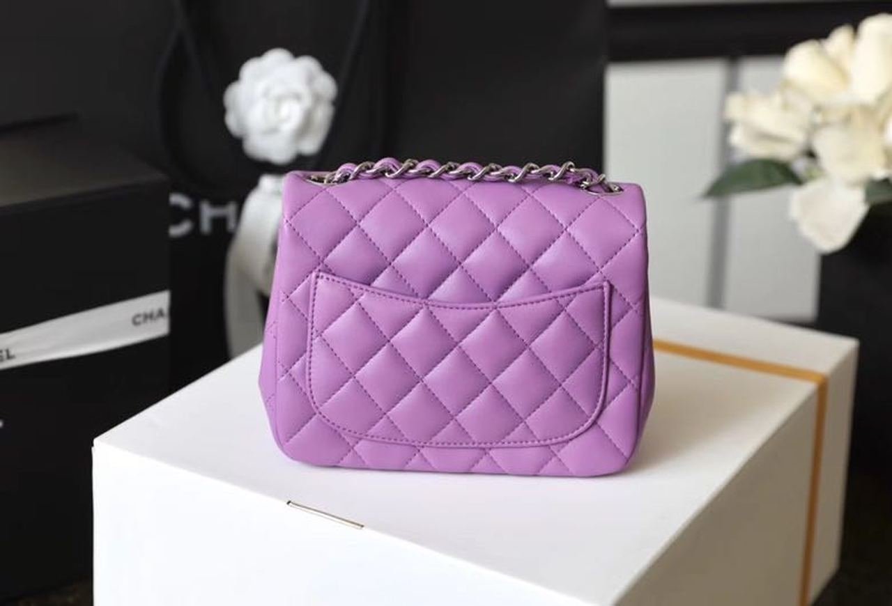 Chanel Classic Mini Flap Bag Silver Hardware Caviar Leather Spring/Summer Collection Purple