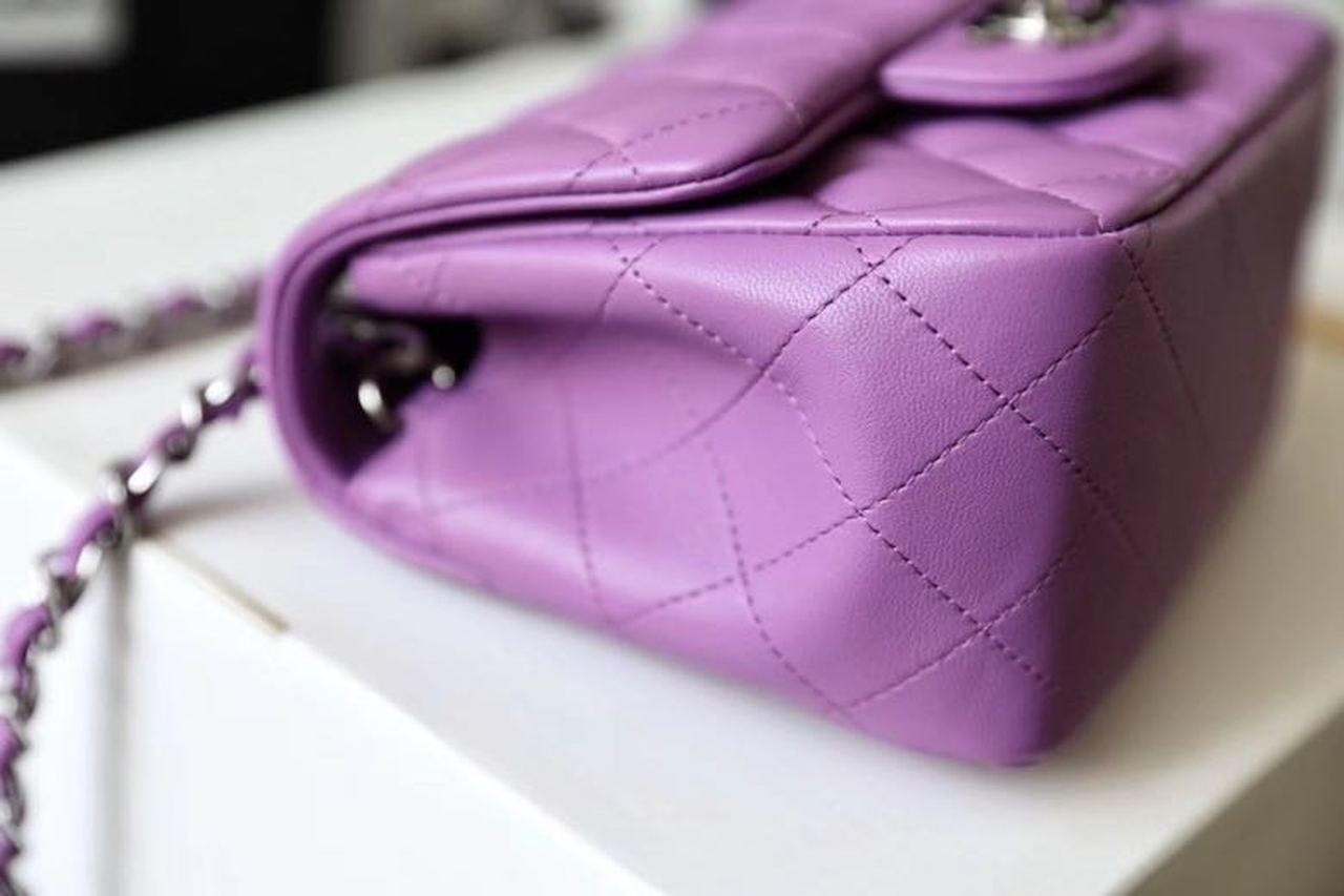 Chanel Classic Mini Flap Bag Silver Hardware Caviar Leather Spring/Summer Collection Purple