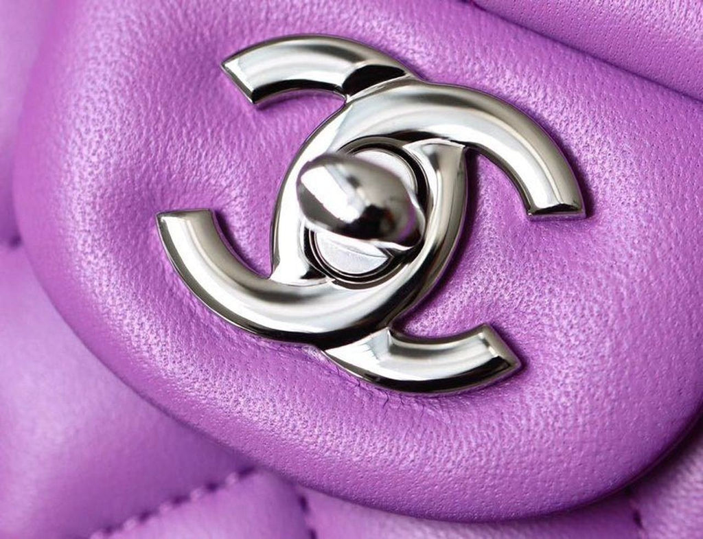 Chanel Classic Mini Flap Bag Silver Hardware Caviar Leather Spring/Summer Collection Purple