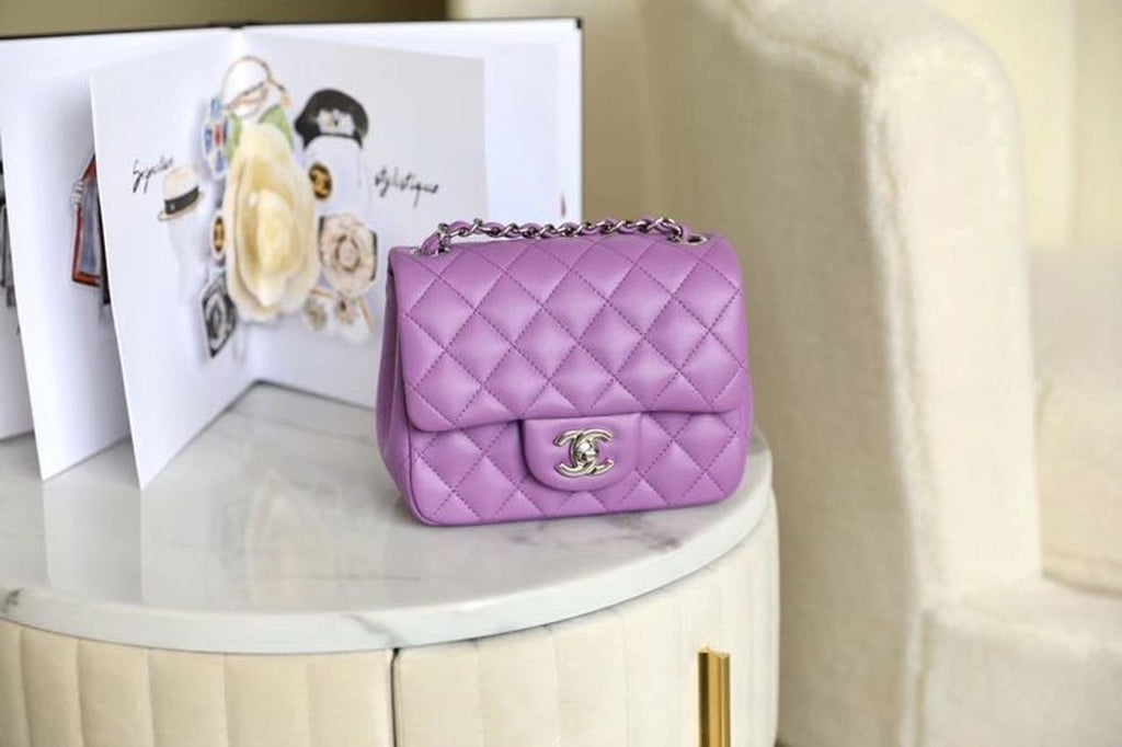Chanel Classic Mini Flap Bag Silver Hardware Caviar Leather Spring/Summer Collection Purple