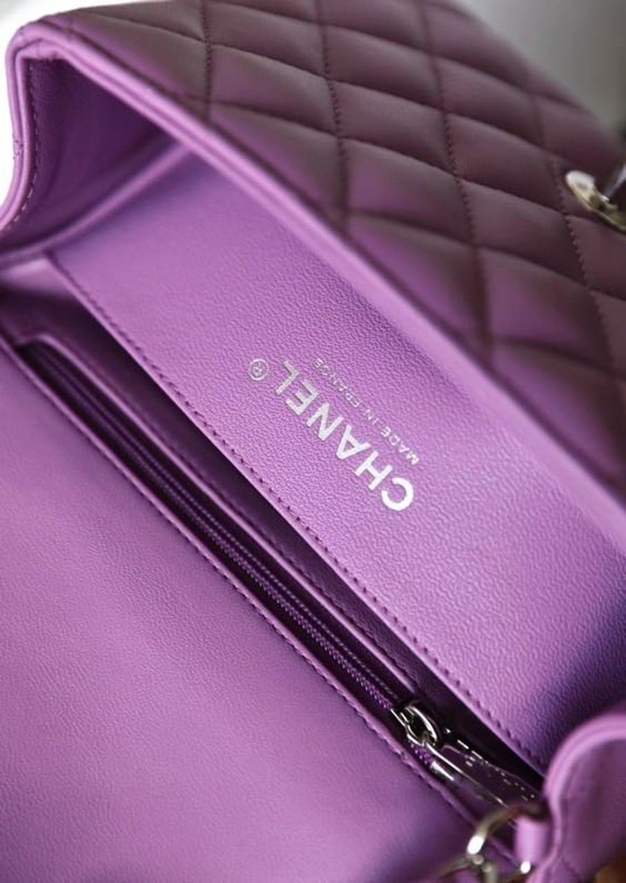 Chanel Classic Mini Flap Bag Silver Hardware Caviar Leather Spring/Summer Collection Purple