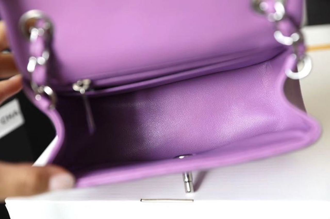 Chanel Classic Mini Flap Bag Silver Hardware Caviar Leather Spring/Summer Collection Purple