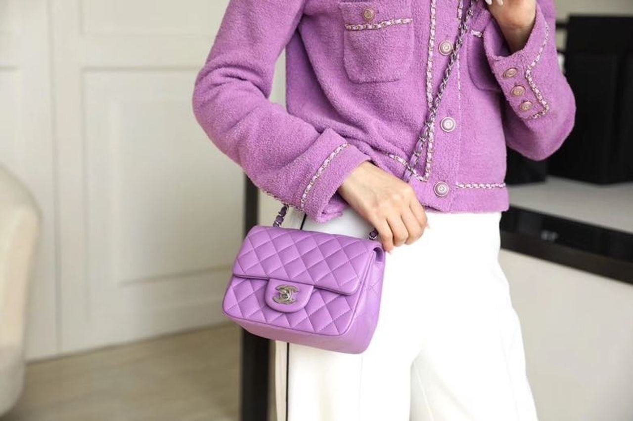 Chanel Classic Mini Flap Bag Silver Hardware Caviar Leather Spring/Summer Collection Purple