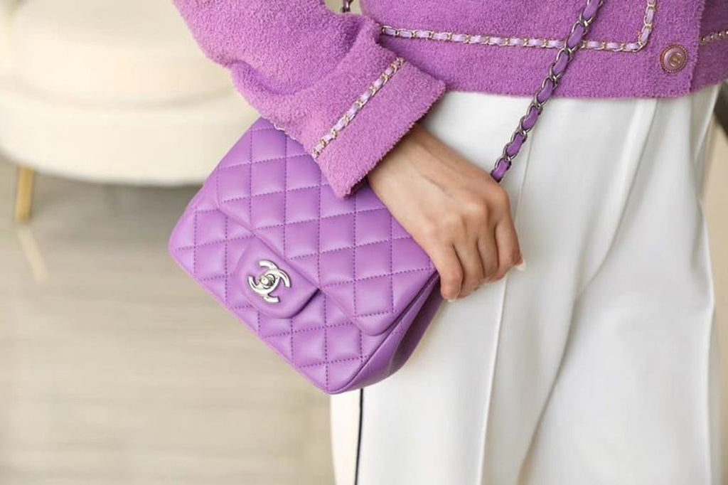 Chanel Classic Mini Flap Bag Silver Hardware Caviar Leather Spring/Summer Collection Purple