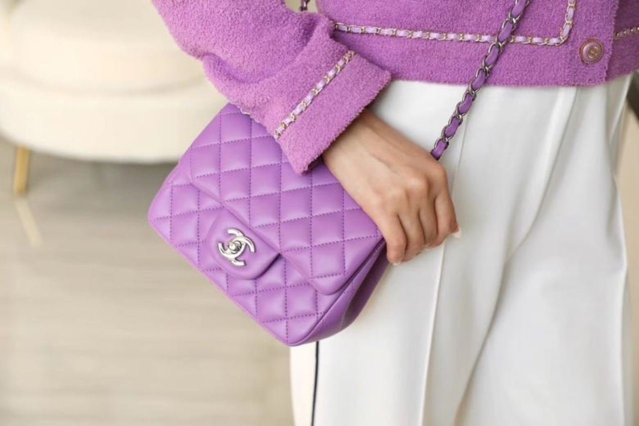 Chanel Classic Mini Flap Bag Silver Hardware Caviar Leather Spring/Summer Collection Purple