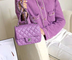 Chanel Classic Mini Flap Bag Silver Hardware Caviar Leather Spring/Summer Collection Purple