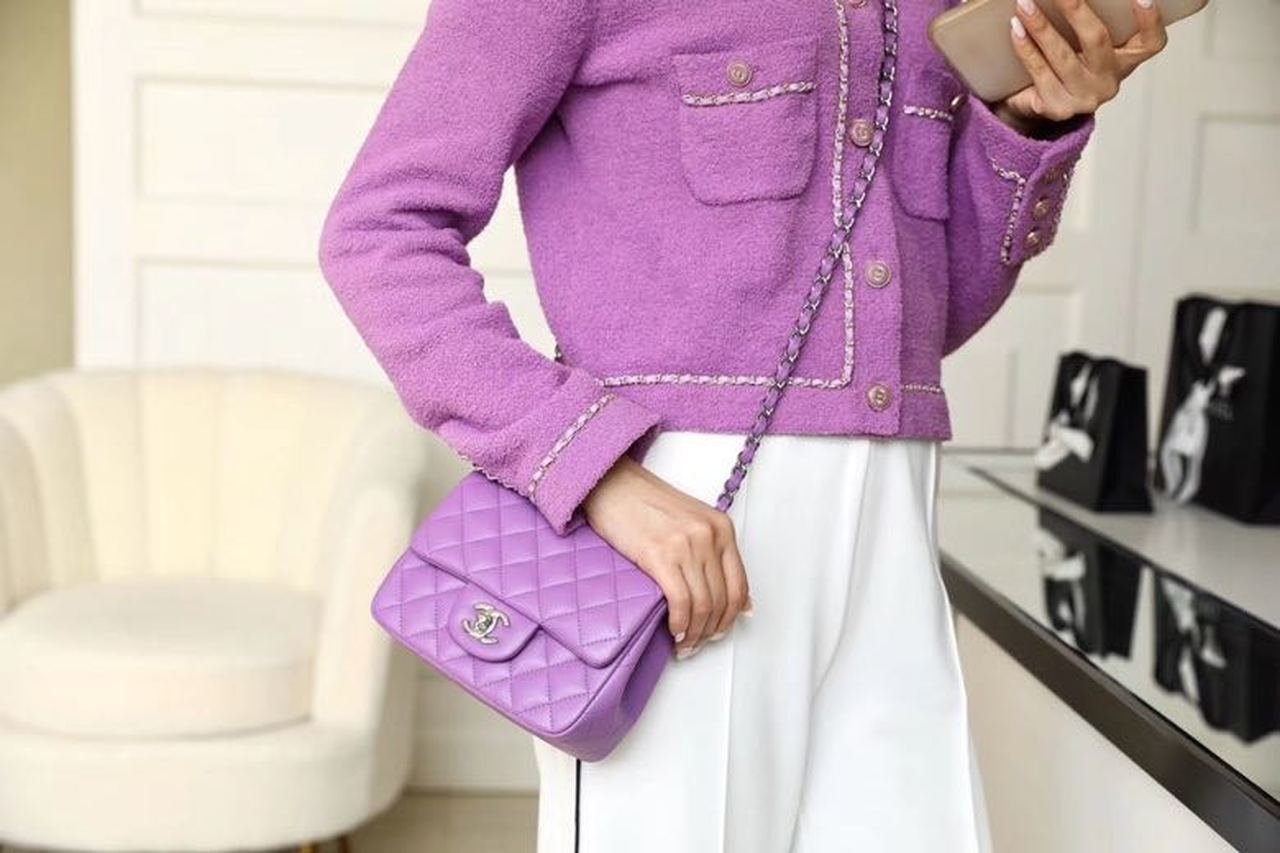 Chanel Classic Mini Flap Bag Silver Hardware Caviar Leather Spring/Summer Collection Purple