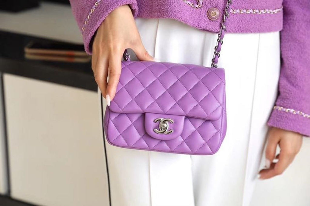 Chanel Classic Mini Flap Bag Silver Hardware Caviar Leather Spring/Summer Collection Purple