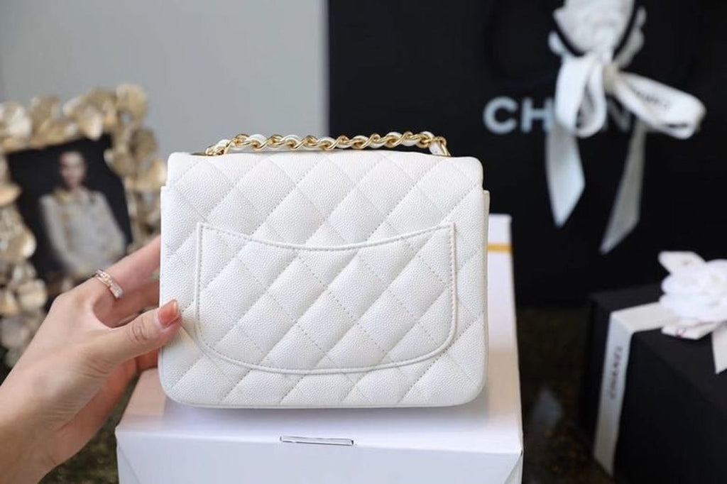 Chanel Classic Mini Flap Bag 17cm Gold Hardware Caviar Leather Spring/Summer Collection White
