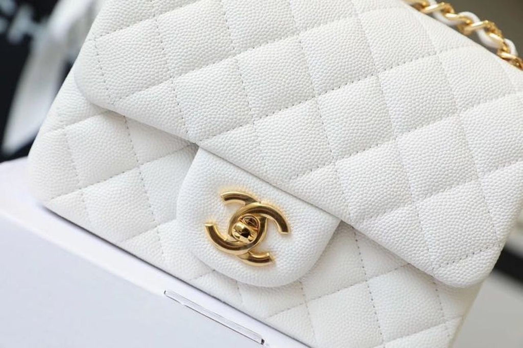 Chanel Classic Mini Flap Bag 17cm Gold Hardware Caviar Leather Spring/Summer Collection White