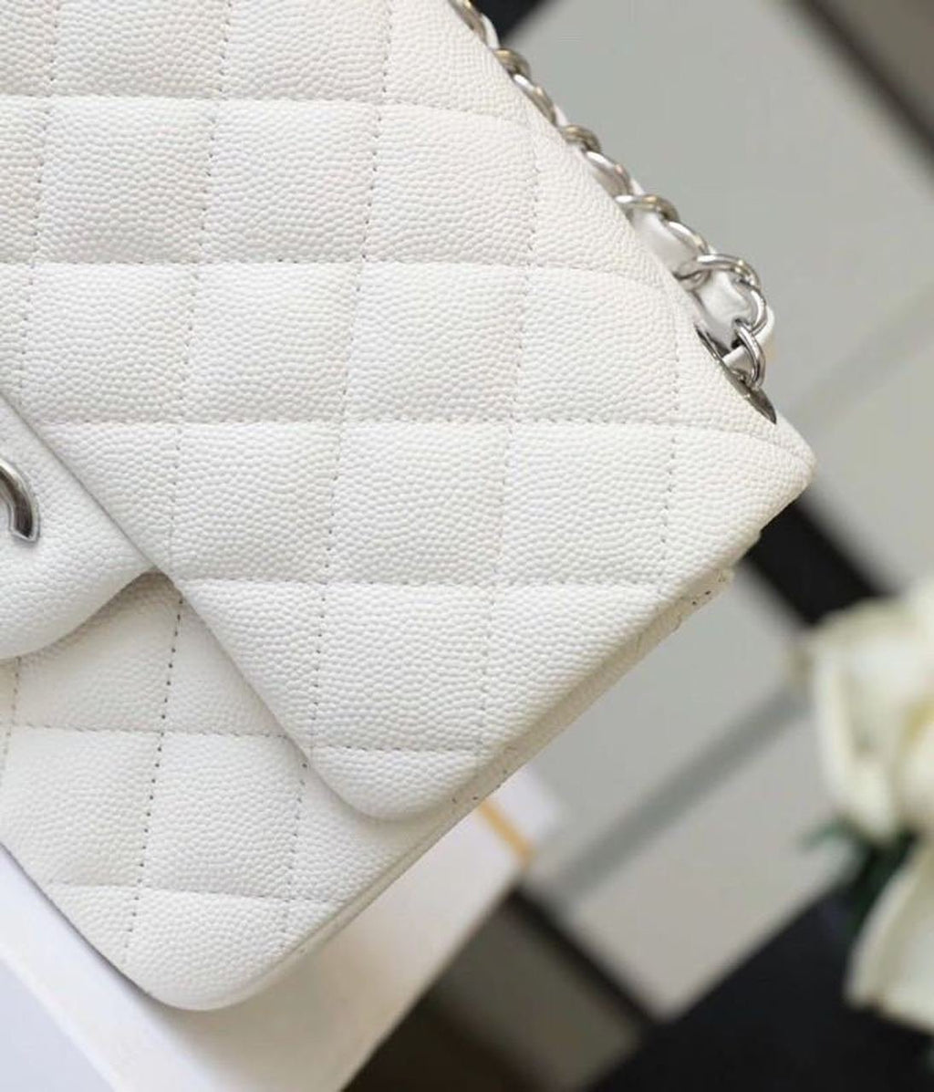 Chanel Classic Mini Flap Bag 17cm Silver Hardware Caviar Leather Spring/Summer Collection White