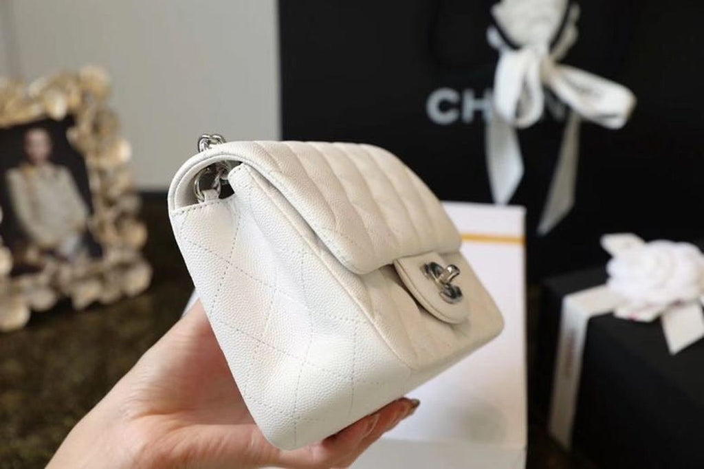 Chanel Classic Mini Flap Bag 17cm Silver Hardware Caviar Leather Spring/Summer Collection White