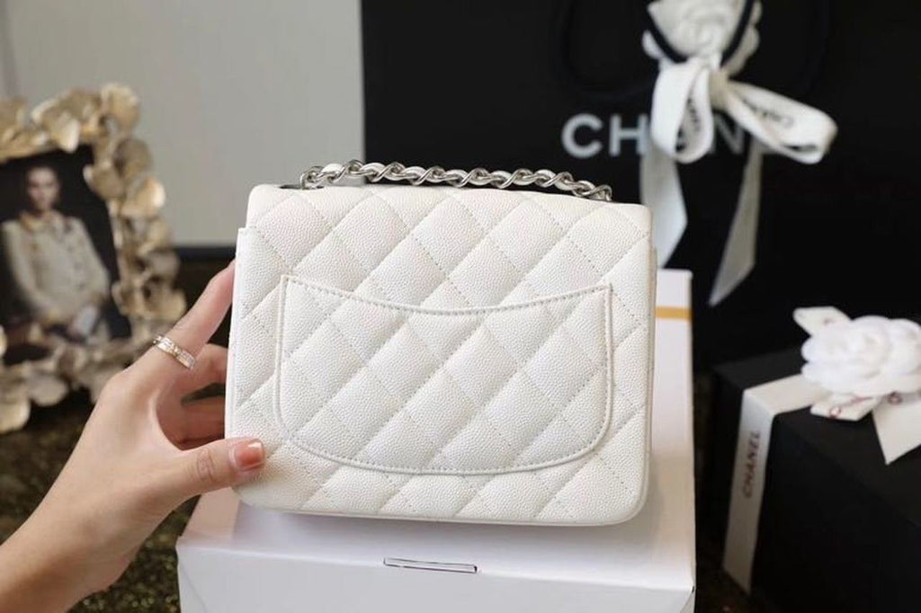 Chanel Classic Mini Flap Bag 17cm Silver Hardware Caviar Leather Spring/Summer Collection White