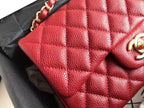Chanel Classic Flap With Charm Chain With CC Details On Strap Bag Gold Hardware Lambskin Leather Spring/Summer Collection Red