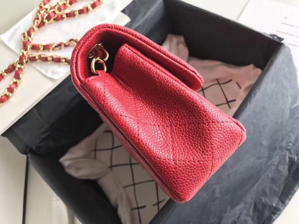 Chanel Classic Flap With Charm Chain With CC Details On Strap Bag Gold Hardware Lambskin Leather Spring/Summer Collection Red