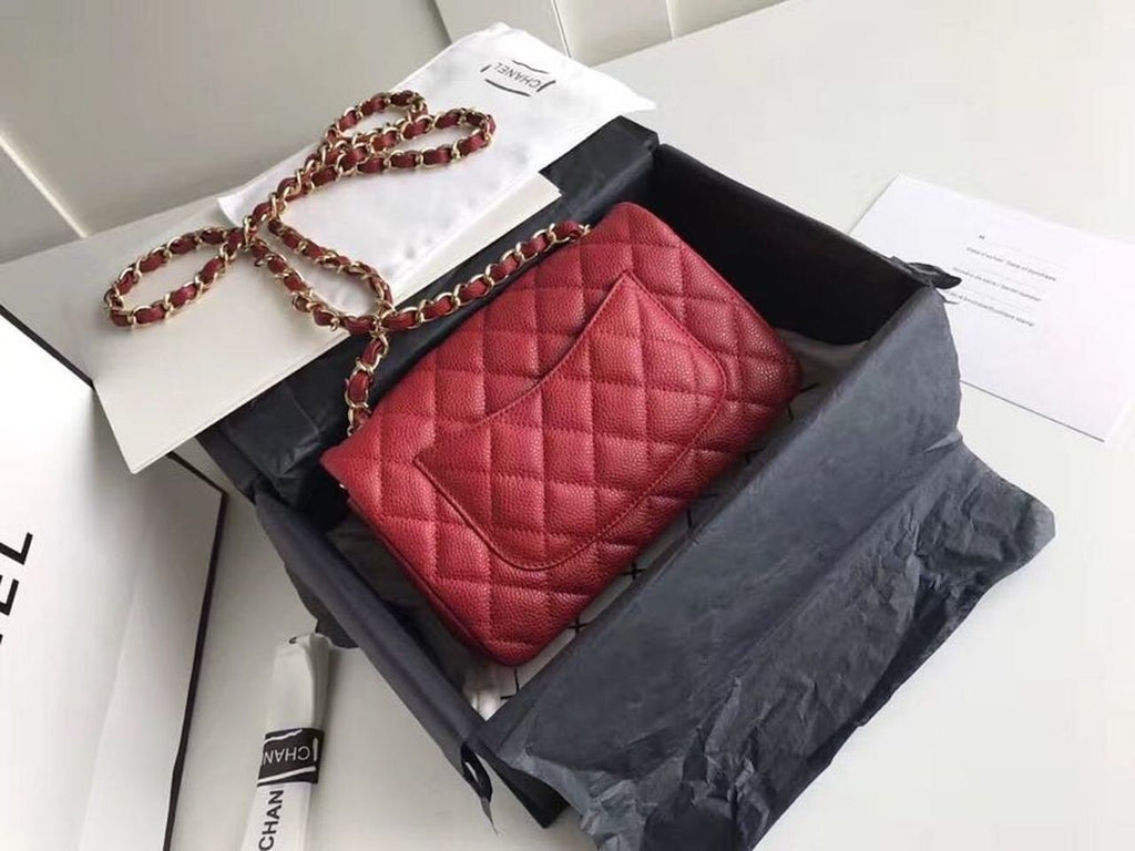 Chanel Classic Flap With Charm Chain With CC Details On Strap Bag Gold Hardware Lambskin Leather Spring/Summer Collection Red