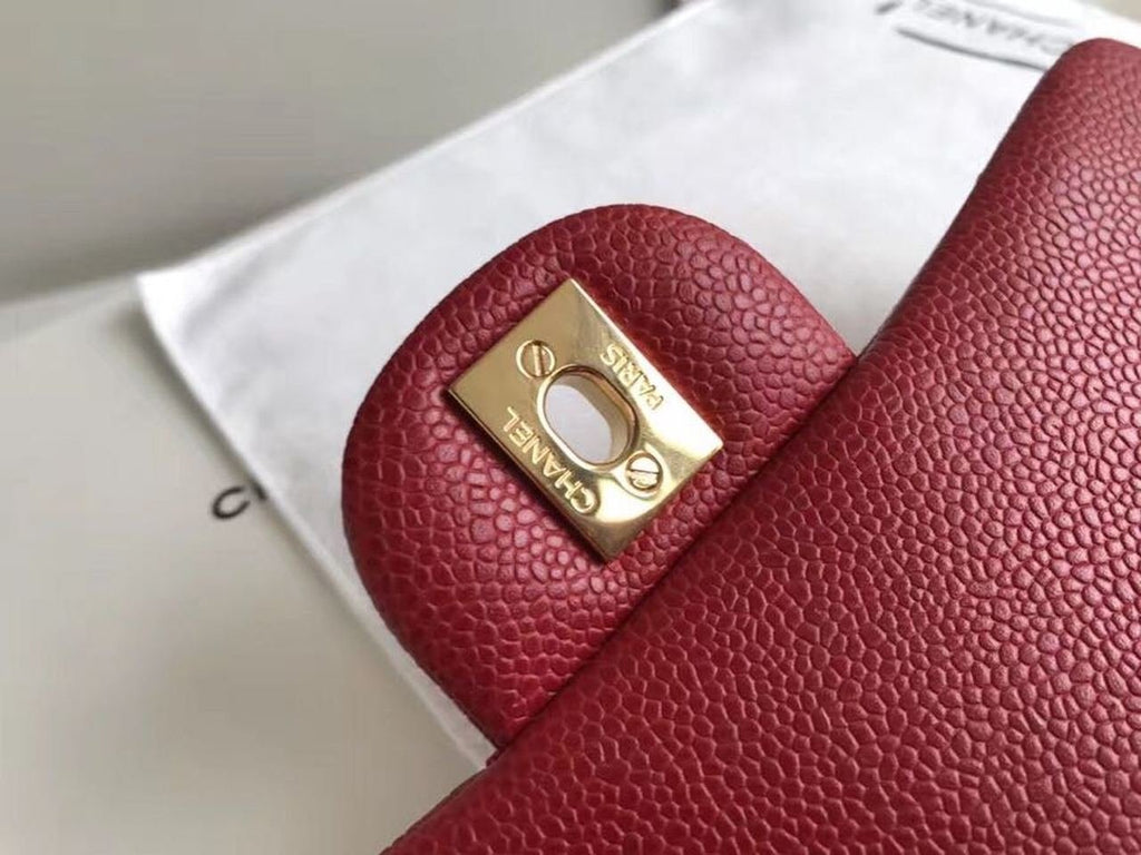 Chanel Classic Flap With Charm Chain With CC Details On Strap Bag Gold Hardware Lambskin Leather Spring/Summer Collection Red