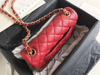 Chanel Classic Flap With Charm Chain With CC Details On Strap Bag Gold Hardware Lambskin Leather Spring/Summer Collection Red