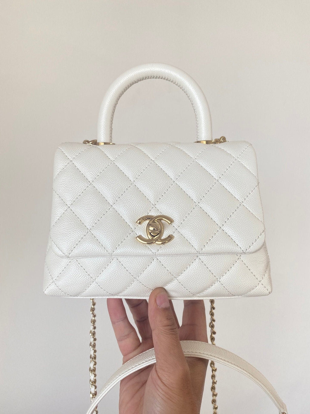 Chanel Flap Bag With Top Handle 19cm White