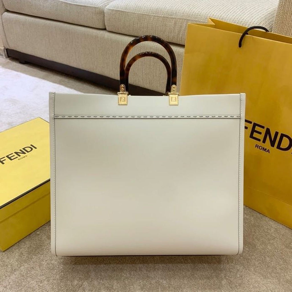 Fendi x California Sky Sunshine Shopper Tote Bag 40cm Calfskin Leather Spring/Summer Collection, White