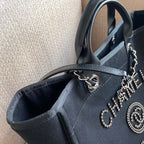 Chanel Deauville Tote 40cm Tweed Bag with Pearl Embroidery Spring/Summer Collection, Black