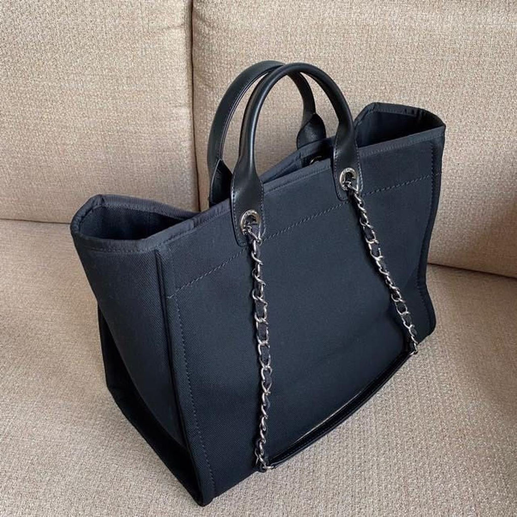 Chanel Deauville Tote 40cm Tweed Bag with Pearl Embroidery Spring/Summer Collection, Black