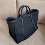Chanel Deauville Tote 40cm Tweed Bag with Pearl Embroidery Spring/Summer Collection, Black