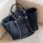 Chanel Deauville Tote 40cm Tweed Bag with Pearl Embroidery Spring/Summer Collection, Black