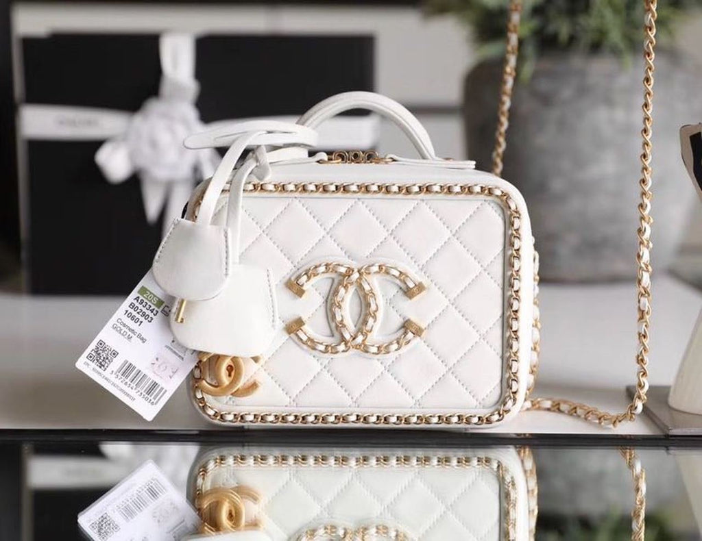 Chanel Chain Around CC Filigree Vanity Bag 18cm Caviar Leather Gold Hardware Spring/Summer Collection White