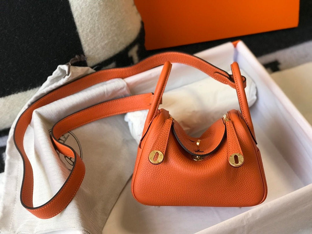 Hermes Lindy Mini Clemence Bag Orange For Women, Women’s Handbags, Shoulder And Crossbody Bags 7.5in/19cm