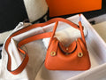 Hermes Lindy Mini Clemence Bag Orange For Women, Women’s Handbags, Shoulder And Crossbody Bags 7.5in/19cm