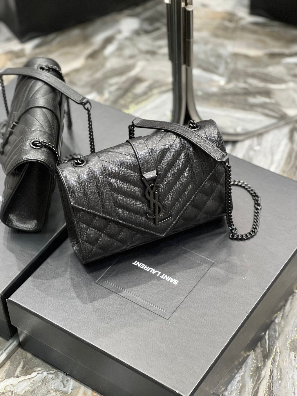 Saint Laurent Small Bag In Mix Matelasse 21cm Black