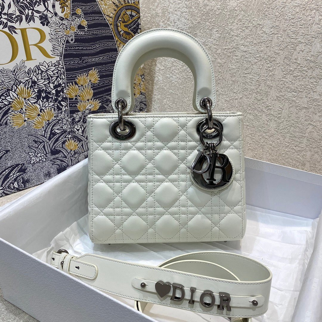 Christian Dior Lady Dior Bag Metal Hardware Spring Collection 20cm White