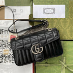 Gucci GG Marmont Small Shoulder Bag Black Matelassé For Women 10in/26cm