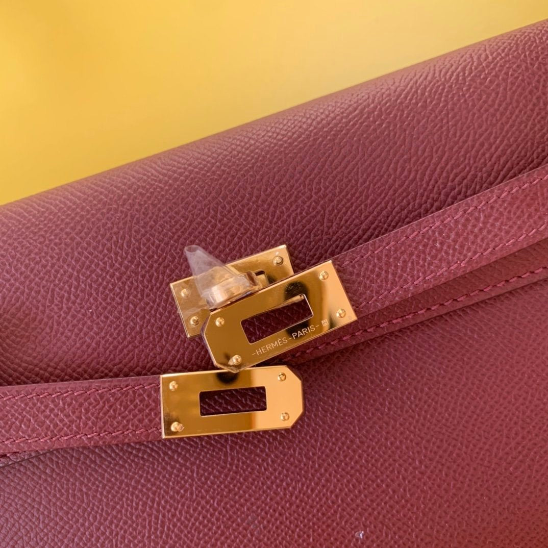 Hermes Kelly Wallet To Go Woc Epsom Wine For Women, Women’s Wallet 8.3in/21cm