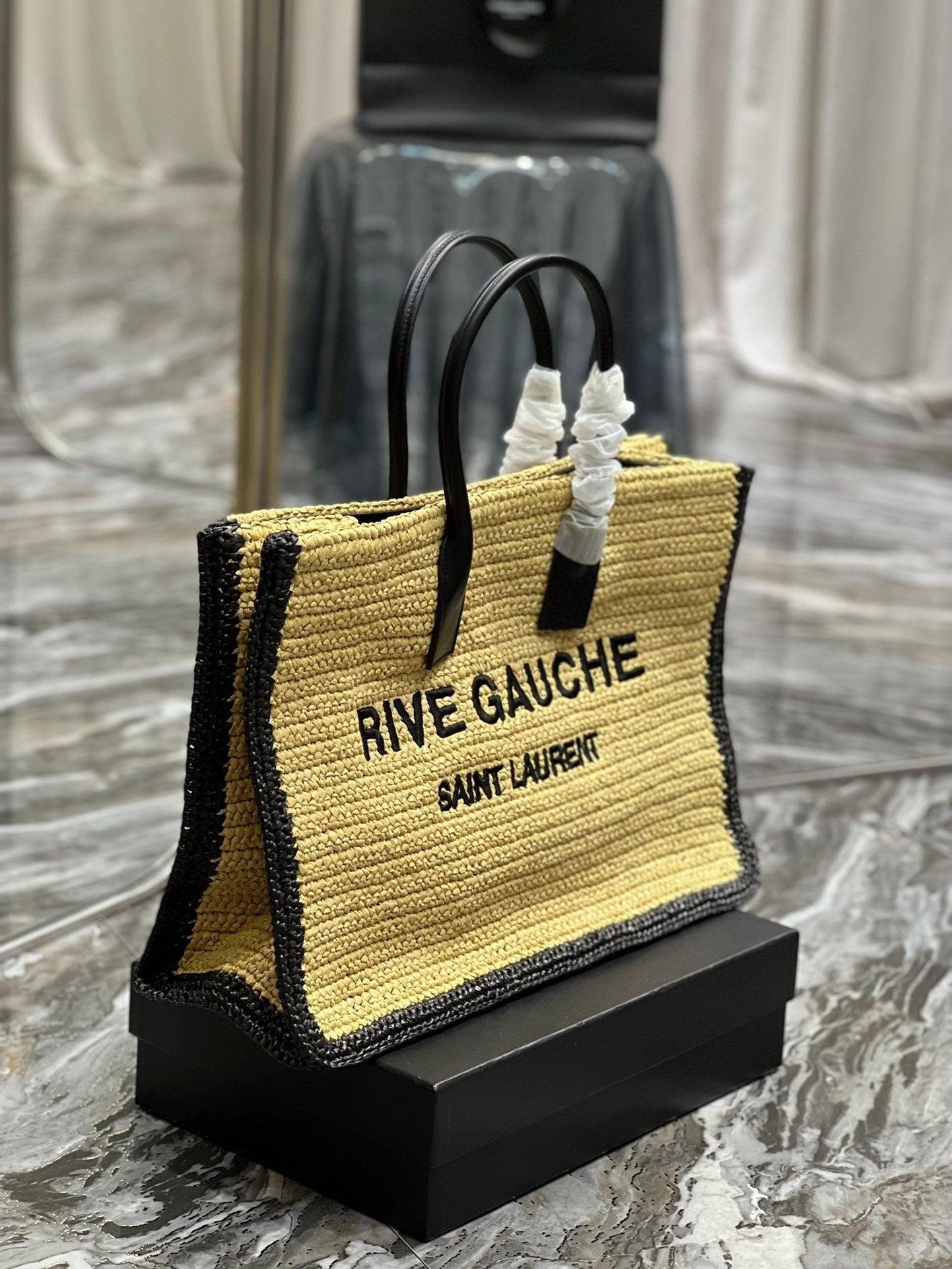 Saint Laurent Rive Gauche Tote Bag In Raffia 48cm