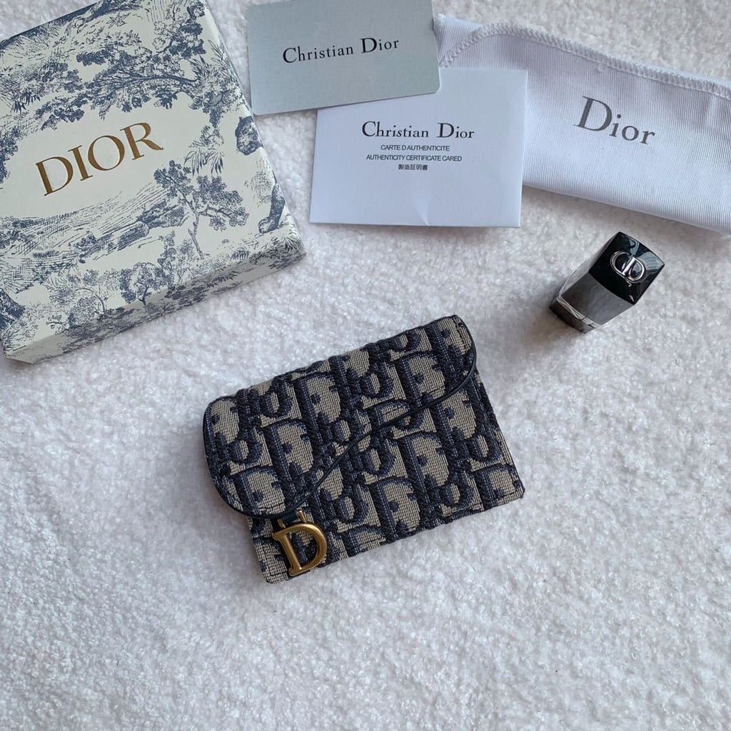 Christian Dior Saddle Flap Card Holder Black Wallet 11cm