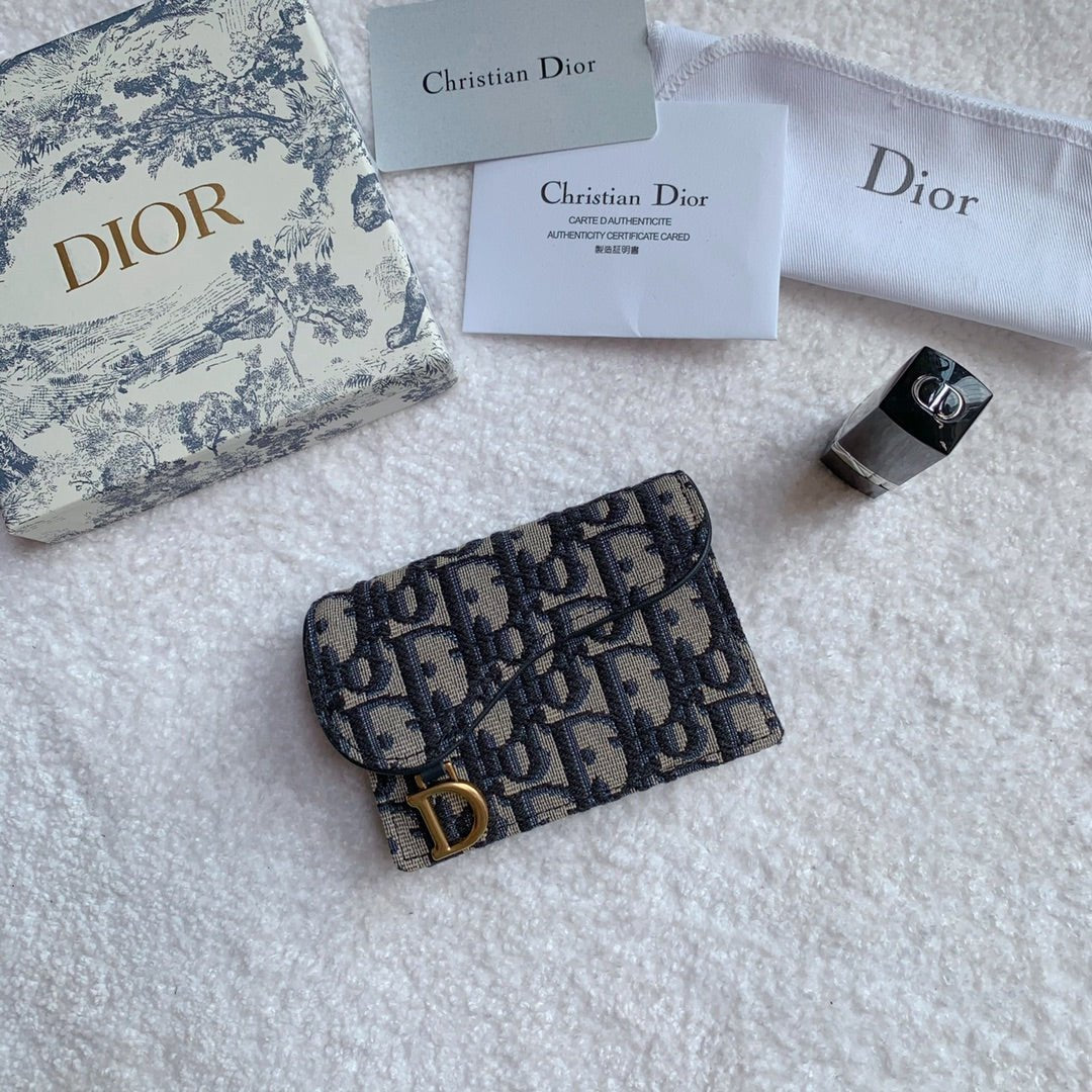 Christian Dior Saddle Flap Card Holder Black Wallet 11cm
