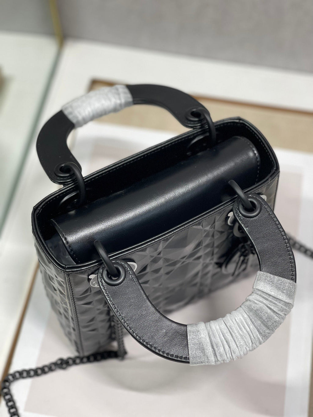 Christian Dior Lady Dior Bag Black Metal Hardware 17cm Black