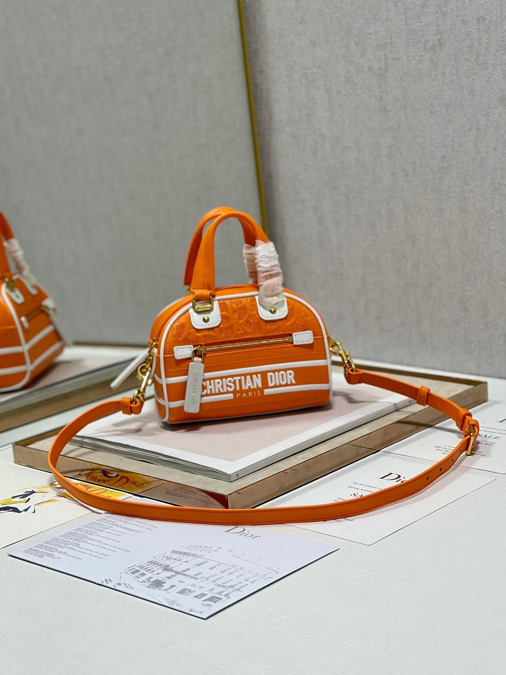 Christian Dior Mini Vibe Zip Bowling Bag 17cm Orange