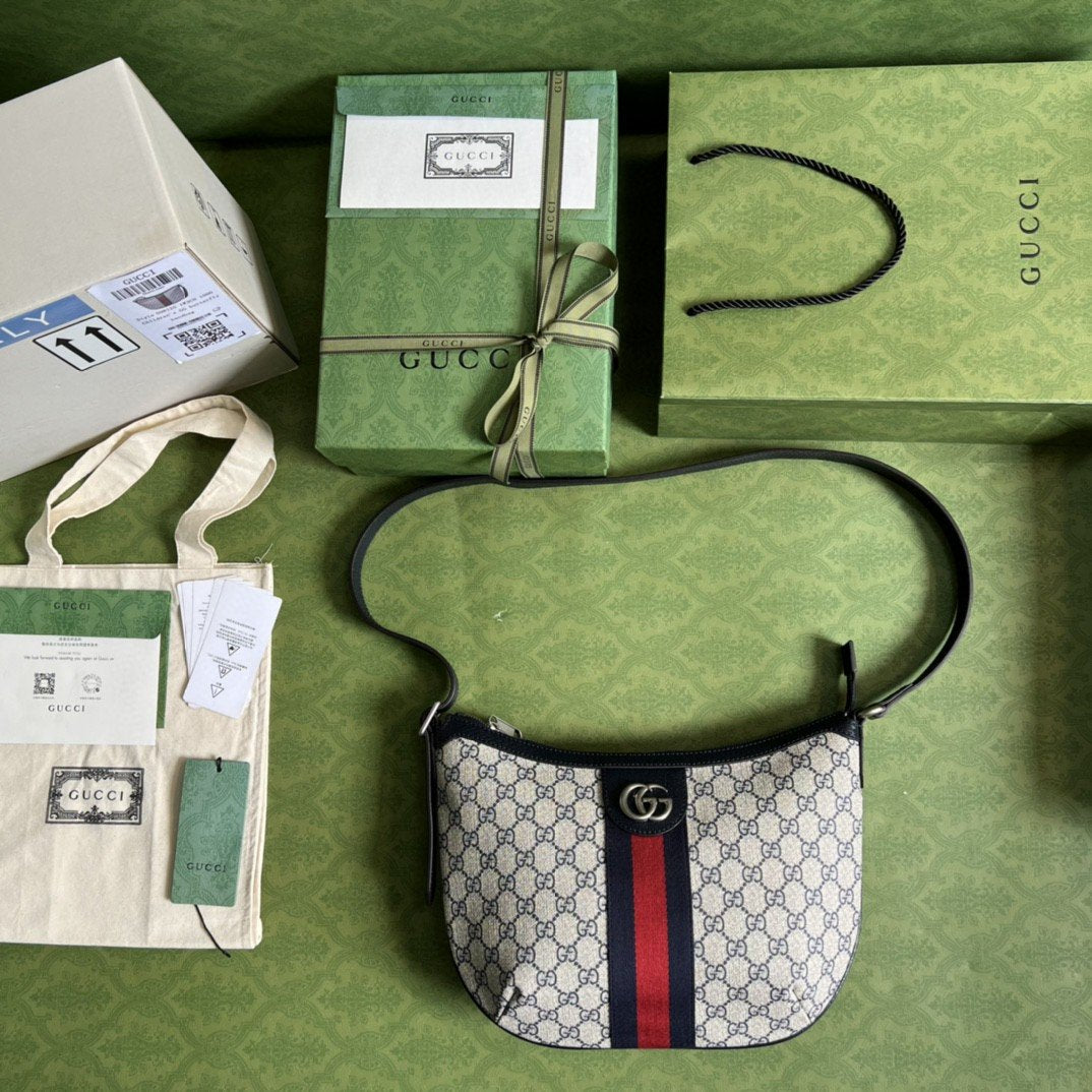 Gucci Ophidia GG Small Shoulder Bag Beige And Blue GG Supreme Canvas For Women 12in/30cm