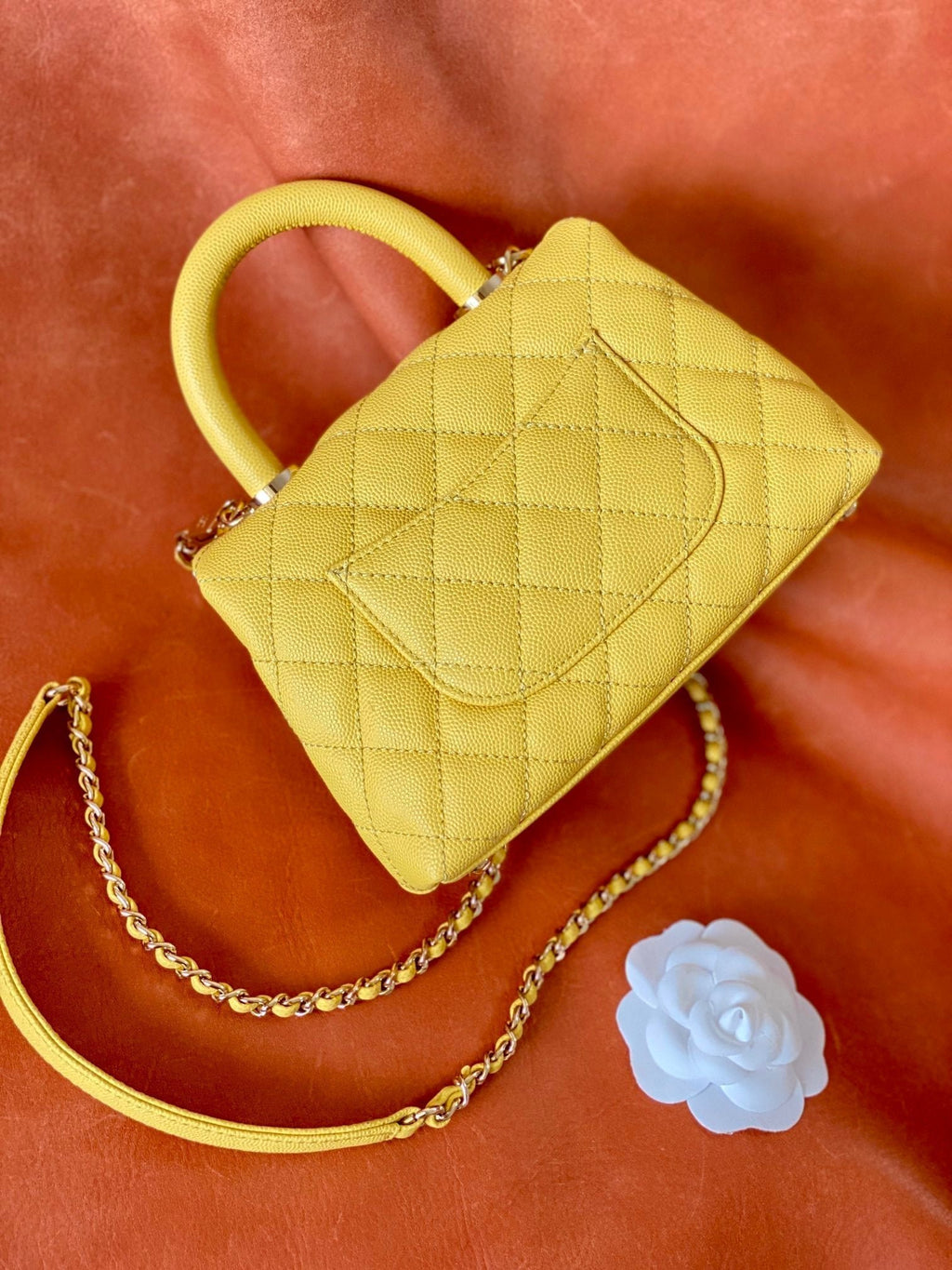 Chanel Flap Bag With Top Handle 19cm Yellow