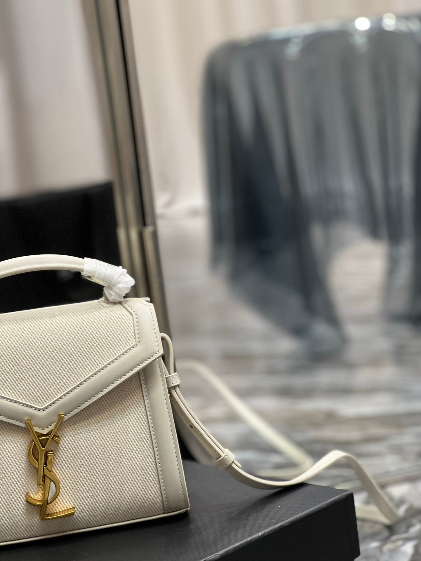Saint Laurent Cassandra Mini Top Handle Bag In Canvas White For Women 20cm YSL 623930FAACS9771