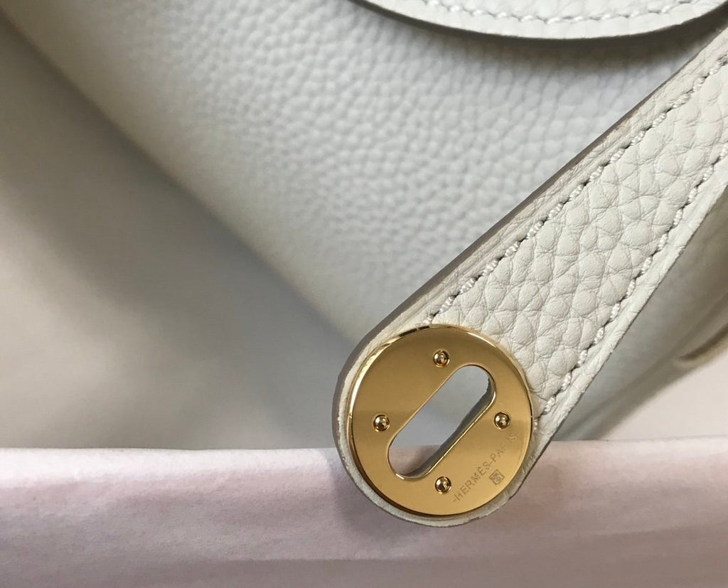 Hermes Lindy Mini White Togo Bag With Gold Hardware For Women, Women’s Handbags, Shoulder And Crossbody Bags 7.5in/19cm