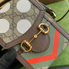 Gucci Horsebit 1955 Mini Bag Beige And Ebony GG Supreme Canvas With Geometric Print For Women 6.7in/17cm