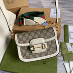 Gucci Horsebit 1955 GG Mini Bag White For Women, Women’s Bags 8in/21cm GG