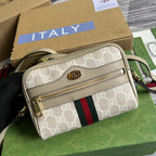 Gucci Ophidia Mini GG Bag Beige And Ebony GG Supreme Canvas, With Beige For Women 7in/17.5cm