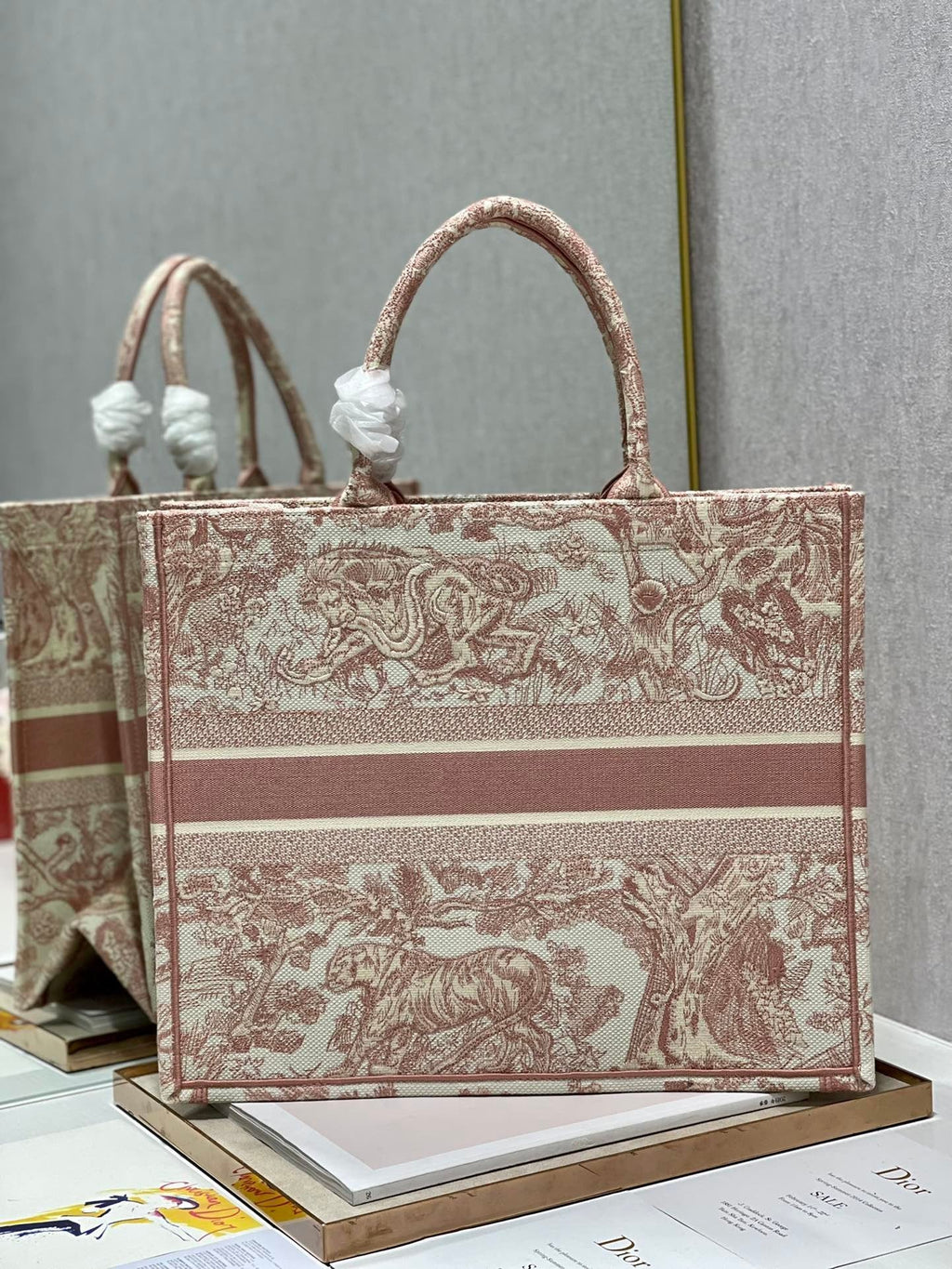 Christina Dior Book Tote Bag 41cm Light Red