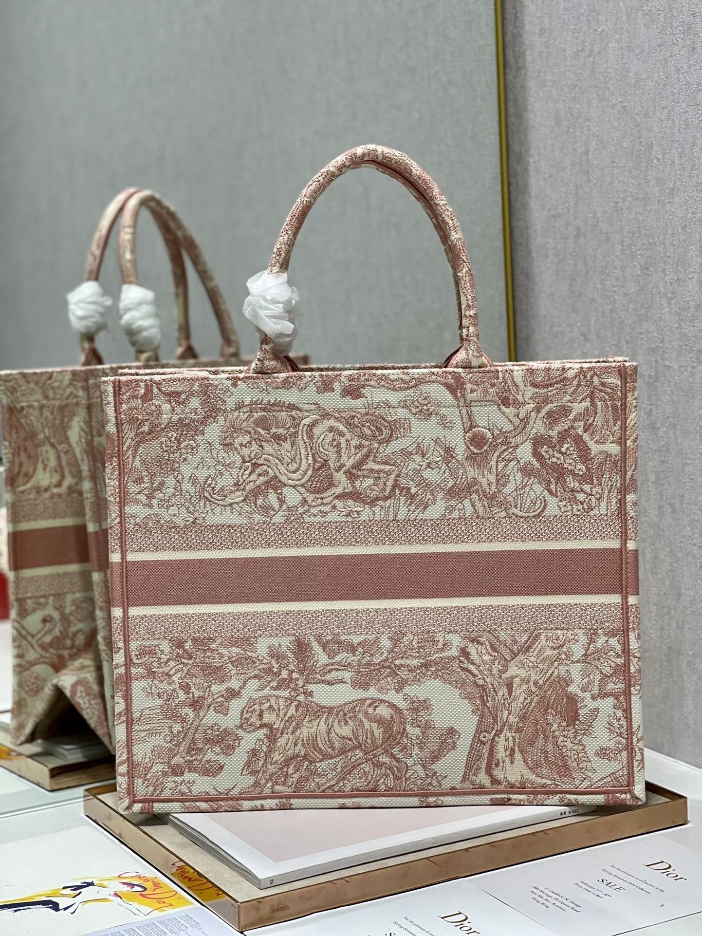 Christina Dior Book Tote Bag 41cm Light Red